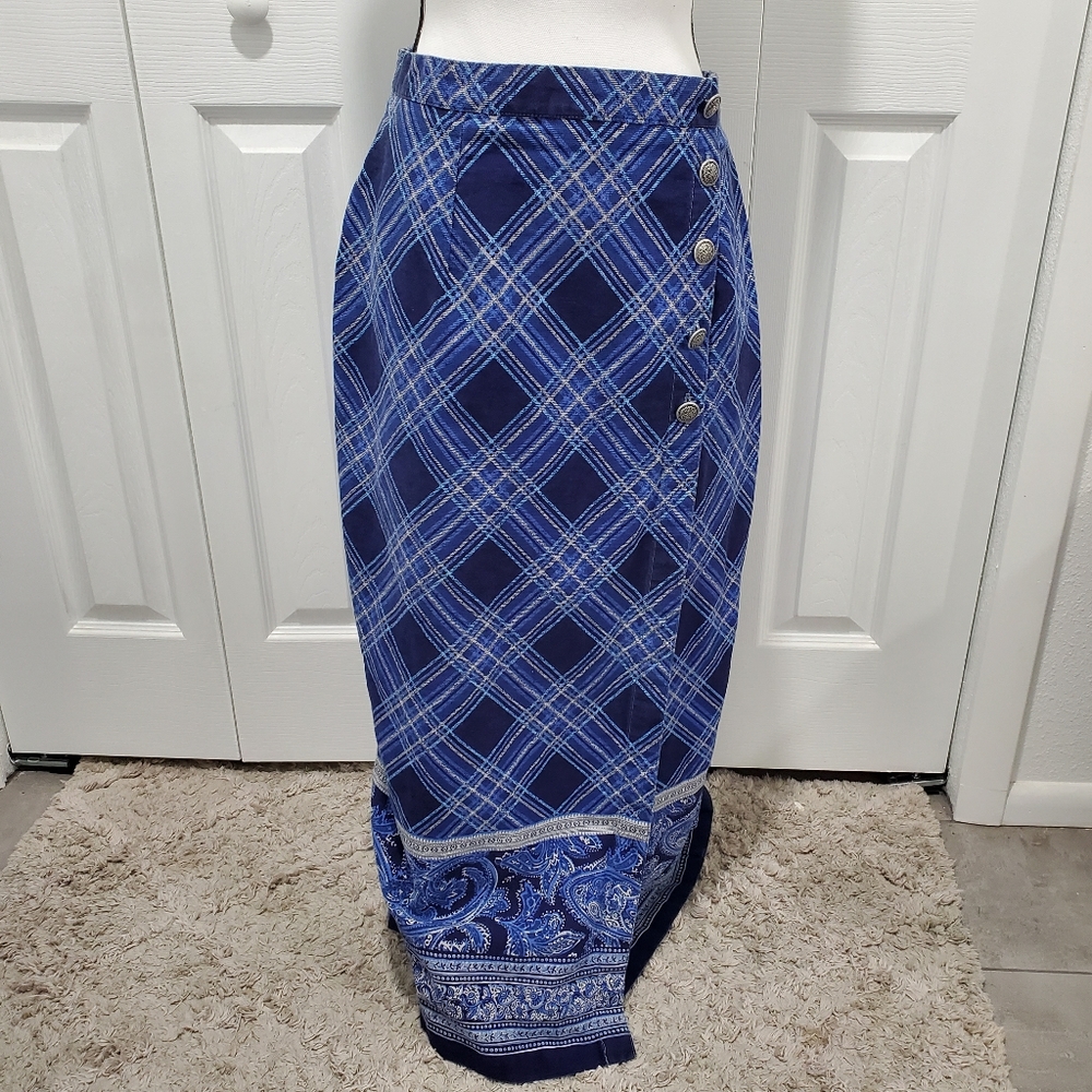 River Ridge Trading Co Blue Plaid Skirt, Size 12